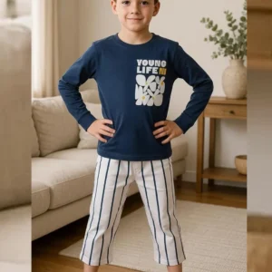 Boy's Full Suit Two Pieces Navy Blue with White