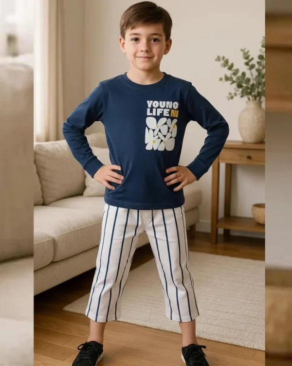 Boy's Full Suit Two Pieces Navy Blue with White