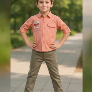 Boy's Full Suit Two Pieces Peach Green with Khaki