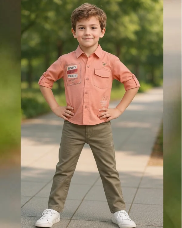 Boy's Full Suit Two Pieces Peach Green with Khaki