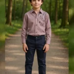Boy's Full Suit Two Piece Mauve with Navy Blue