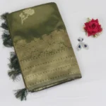 Semi Tissue Silk Saree Green with Cream