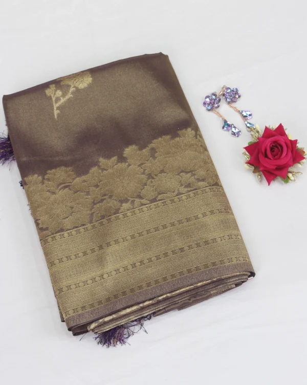 Semi Tissue Silk Saree Grey with Cream
