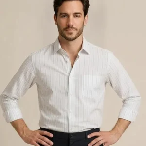 Men's White And Grey Formal Cotton Checked Shirt