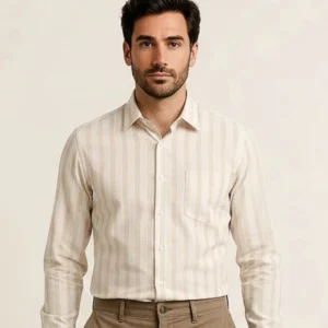 Men's White With Gold Formal Cotton Checked Shirt