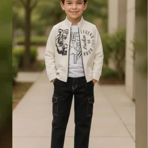 Boys 3 Piece Full Suit White With Black