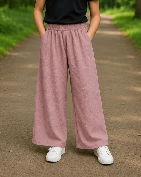 Girl's Plazo Lycra Crushed Pant Pale Pink