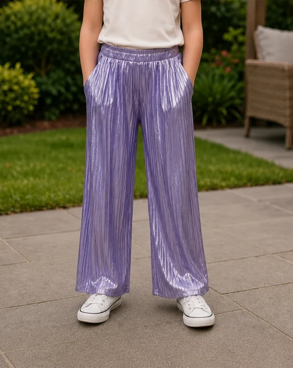 Girl's Plazo Satin Plain Pant Lavender