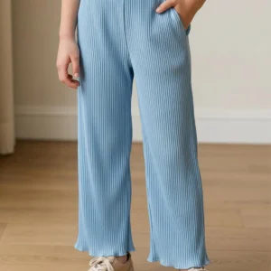 Girl's Plazo Georgette Lycra Plain Pant Lt Blue