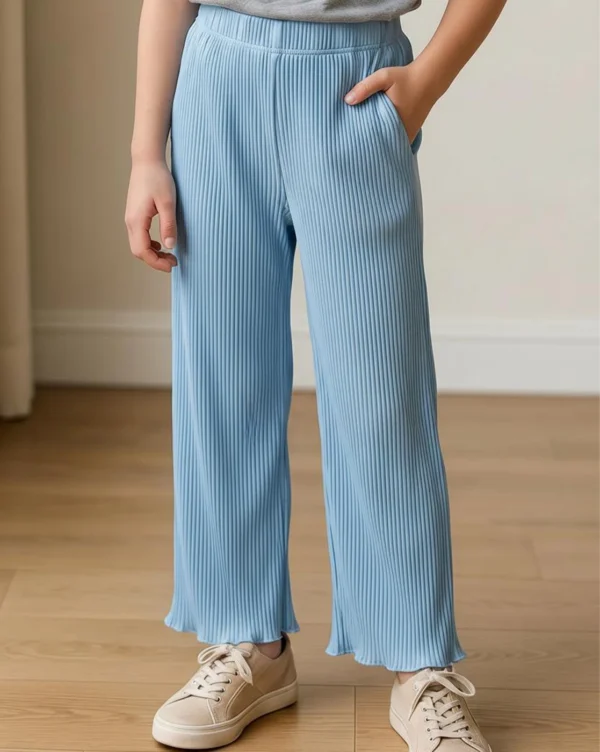 Girl's Plazo Georgette Lycra Plain Pant Lt Blue