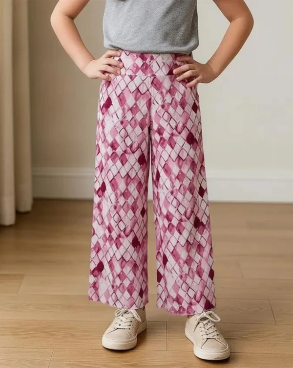 Girl's Plazo Cotton Lycra Plain Pant White with Pink