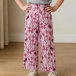Girl's Plazo Cotton Lycra Plain Pant White with Pink