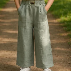 Girl's Plazo Linen Cotton Plain Pant