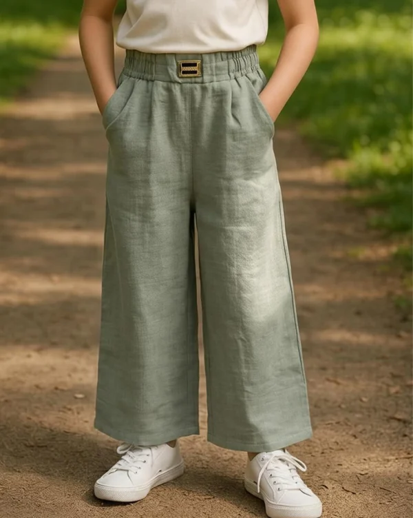 Girl's Plazo Linen Cotton Plain Pant