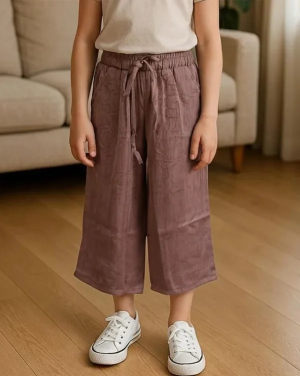 Girl's Plazo Satin Crushed Plain Pant Dusty Rose