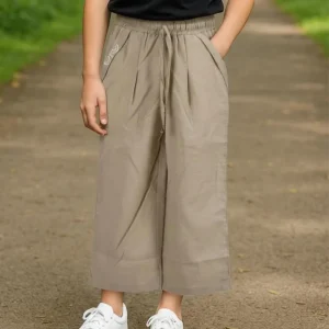Girl's Plazo Linen Cotton Plain Pant Beige