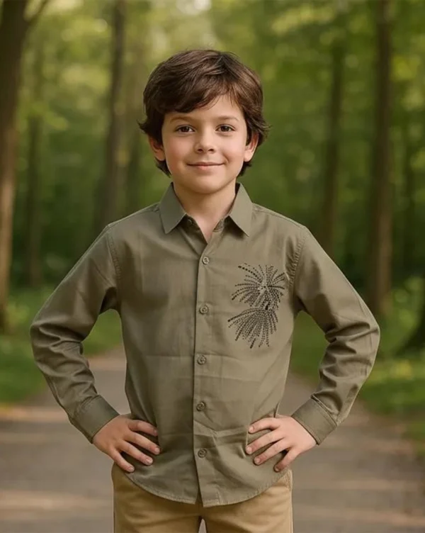 Boy's Premium Poly Cotton Shirt Olive Green