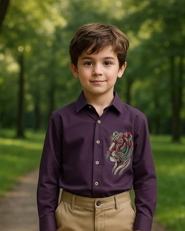 Boy's Premium Cotton Shirt Dark Maroon