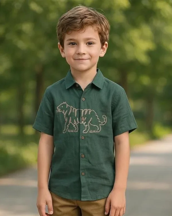 Boy's Premium Cotton Shirt Dark Green