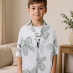 Boy's Premium Slub Shirt White with Lt Blue