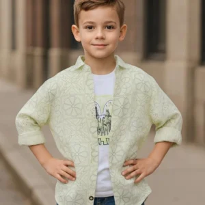 Boy's Premium Cotton Shirt Pale Yellow with White