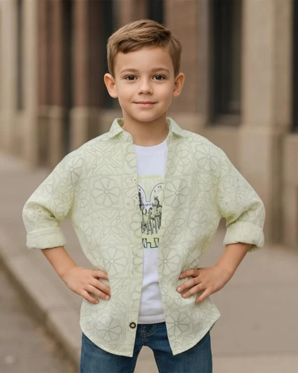 Boy's Premium Cotton Shirt Pale Yellow with White
