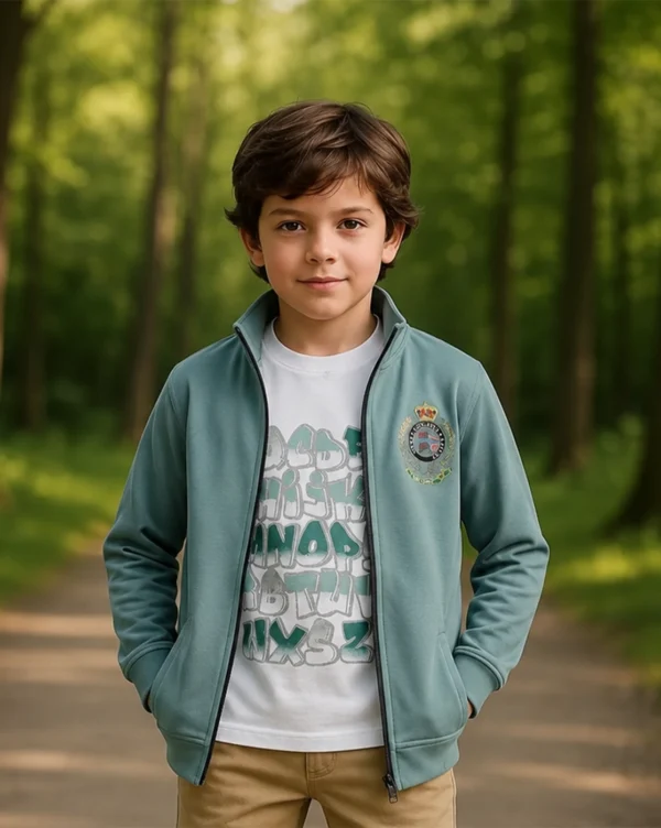 Boy's Premium Hoodie Shirt White with Mint Green