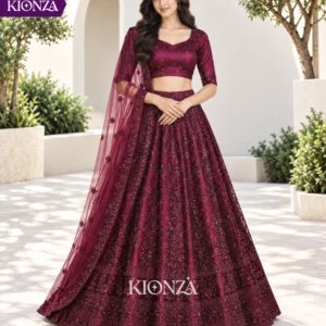 Ladies Lehenga Satin Silk - Burgundy, Free Size