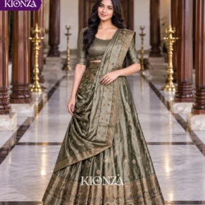 Ladies Lehenga Semi Tussar - Green, Free Size