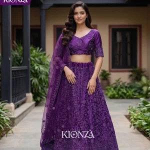 Ladies Lehenga Netted Work - Purple, Free Size