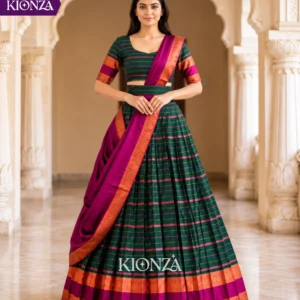 Ladies Lehenga Cambric Cotton - Green, Free Size
